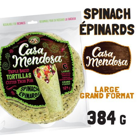 Casa Mendosa Épinards 10" grandes tortillas 6 cts, 384 g