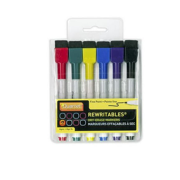 Quartet Rewritable Dry Erase Markers, Pack of 6, assorted colours