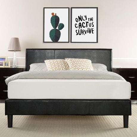 zinus faux leather upholstered platform bed