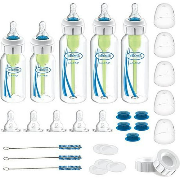 Dr. Brown's Natural Flow Specialty Feeding System with Anti-Colic Baby Bottle and Infant Paced Feeding Valve Starter Kit