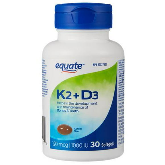 Equate K2+D3 Softgels, 30 softgels