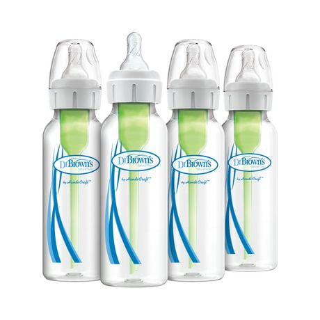 Dr. Brown's Natural Flow® Anti-Colic Options+ Narrow Baby Bottles, 8oz/250mL, with Level 1 Slow Flow Nipples, 4-Pack, 0m+
