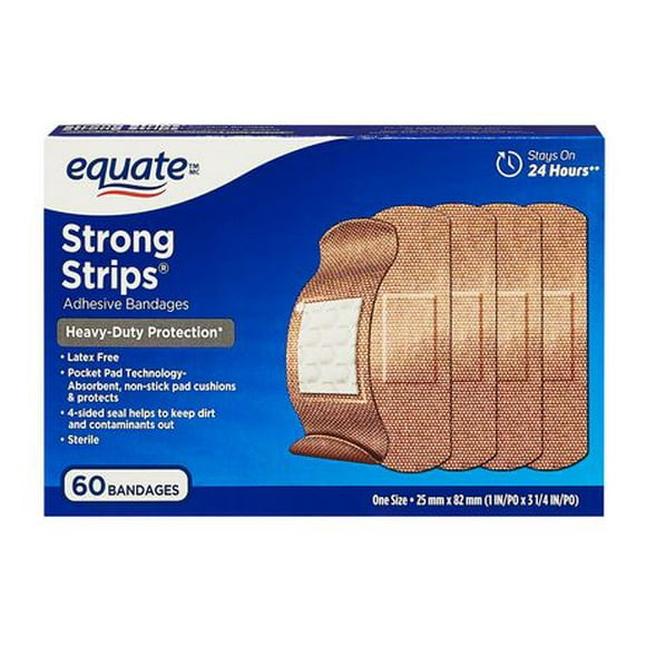 Equate Strong Strips Adhesive Bandages, 60 bandages