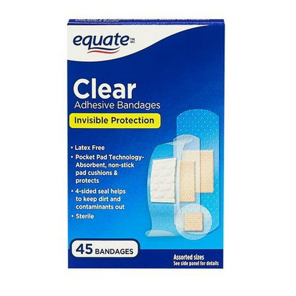 Equate Clear Invisible Protection Adhesive Bandages, 45 bandages
