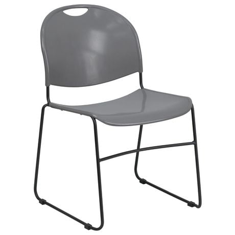 Flash Furniture Hercules Series Capacity Gray Ultra Compact Stack Chair with Black Frame