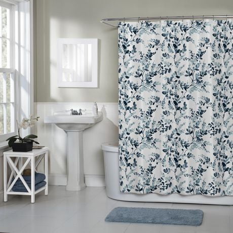 Watercolor Botanical Woven Textured Fabric Shower Curtain, 70" x 72", Fabric shower curtain