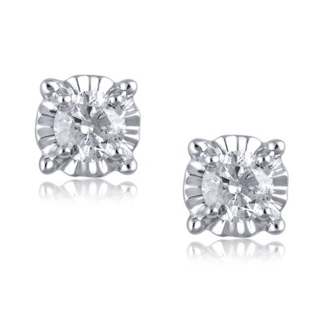 Miracle Set Stud Earrings with 0.25ct Round Diamonds in 10K White Gold ...