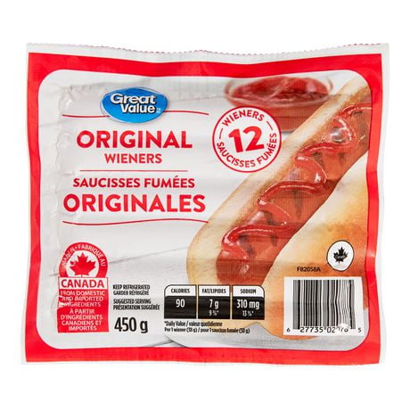 Great Value Original Wieners, 12 wieners, 450 g