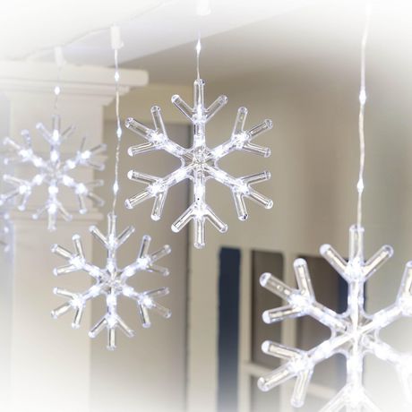 Holiday Time 14' 140-Count LED Snowflake Curtain Christmas Lights, Cool ...