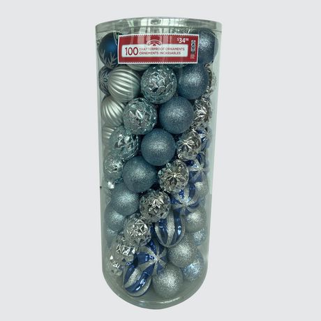 Holiday time 100 Count Shatterproof Ornaments-teal/blue/silver ...