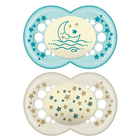 MAM Night Pacifiers (2 Count), MAM Pacifiers 6+ Months, Best Pacifier for Breastfed Babies, Glow in the Dark Pacifier, Baby Boy Pacifier