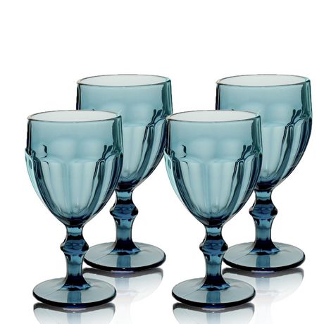 Rambouillet Blue Tinted Water Goblet Glasses 11 oz, Set of 4