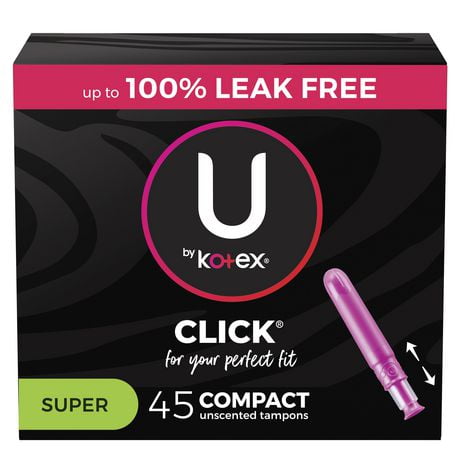 U by Kotex Click Compact Tampons, Super, Unscented, 45 Count, 45 Count