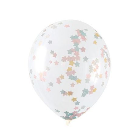 Ballons en latex transparent avec confettis étoiles roses, bleus et dorés 16 Chacun mesure 16" lorsqu'il est complètement gonflé
