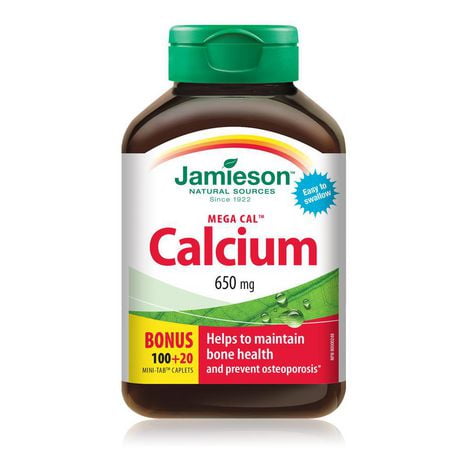 Jamieson Mega Cal Calcium 650 mg Mini-Tab Caplets, 100+20 caplets