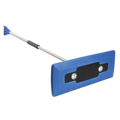 Snow Joe 4-In-1 Telescoping Snow Broom + Ice Scraper, 18-Inch Foam Head, Headlights (Blue)