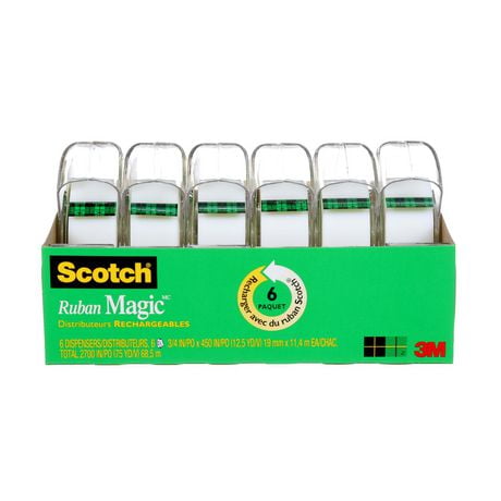 Scotch® Magic™ Tape 3105X-02-C-RP12, with Dispenser, 0.75 in x 19 yd (19 mm x 10.10 m), 6 Rolls/Pack, 6 Rolls Per Pack
