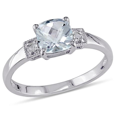 Tangelo 4/5 Carat T.G.W. Cushion-Cut Aquamarine and Diamond-Accent Sterling Silver Cocktail Ring