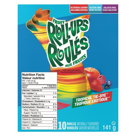 Betty Crocker Fruit Roll-ups Tropical Tie-dye Fruit Flavoured Snacks 