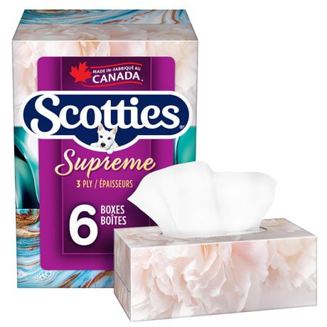 Scotties Supreme 3 Ply Soft & Strong Facial Tissue, Hypoallergenic and Dermatologist Tested, 6 Boxes, 81 Tissues per Box, 6 Boxes, 81 Tissues per Box