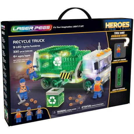 Laser Pegs Building Blocks Playset, Heroes Collection: Recycle Truck