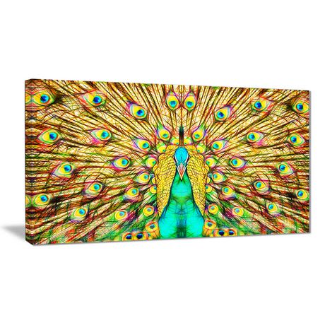 Design Art Flashy Feathers Peacock Animal Single Panel Canvas Wall Art ...