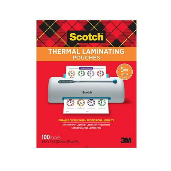 Scotch® Thermal Laminating Pouches, TP5854-100-C, 5-mil, 100 per pack, 100 Pouches