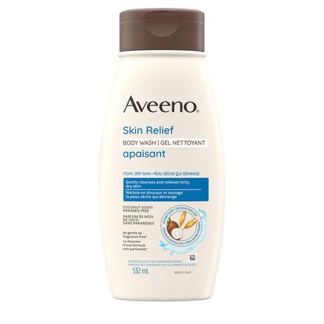 Aveeno Skin Relief Body Wash Coconut scent, Dry Skin, Oat Oil, Oat Extract, Oat Flour, Skin Cleanser, Sensitive Skin, 532 mL