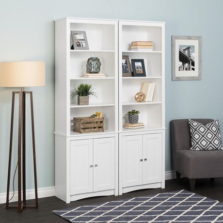 Prepac 26.25 in W x 80 in H x 14.5 in D Tall Bookcase with 2 Shaker ...