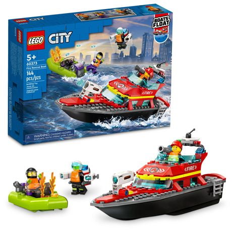 LEGO City Fire Rescue Boat 60373 Toy Boat that Floats on Water for Imagination Play, Building Toy for Kids Ages 5+, Includes 144 Pieces, Ages 5+