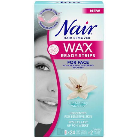 Nair Wax Ready Strips for Sensitive Skin with White Lily, 24 Wax strips + 2 Wipes