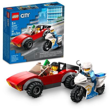 LEGO City Police Bike Car Chase 60392, Toy with Racing Vehicle & Motorbike Toys for 5 Plus Year Olds, Kids Gift Idea, Set featuring 2 Officer Minifigures, Includes 59 Pieces, Ages 5+