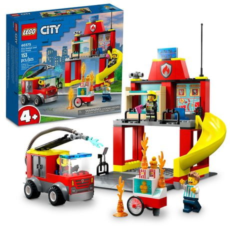 LEGO City Fire Station and Fire Engine  60375, Pretend Play Fire Station with Firefighter Minifigures, Educational Vehicle Toys for Kids Boys Girls Age 4+, Includes 153 Pieces, Ages 4+