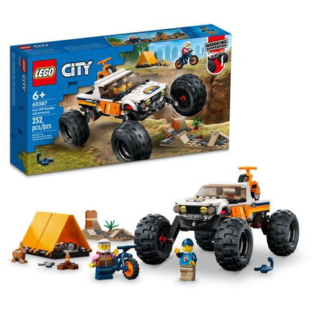 LEGO City 4x4 Off-Roader Adventures 60387 Building Toy - Camping Set Including Monster Truck Style Car with Working Suspension and Mountain Bikes, 2 Minifigures, Vehicle Toy for Kids Ages 6+, Includes 252 Pieces, Ages 6+