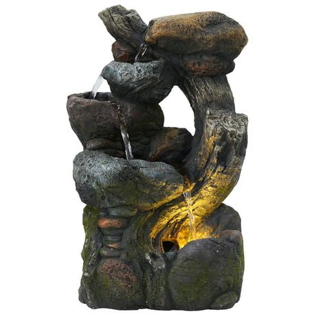 Angelo Décor Fontaine branche de pierre, comprend une pompe écoénergétique et lumières DEL décoratives
