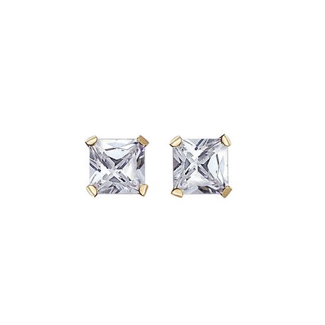 Luxury Designs 10K Yellow Gold Princess Cubic Cut Zirconia Stud Earring ...