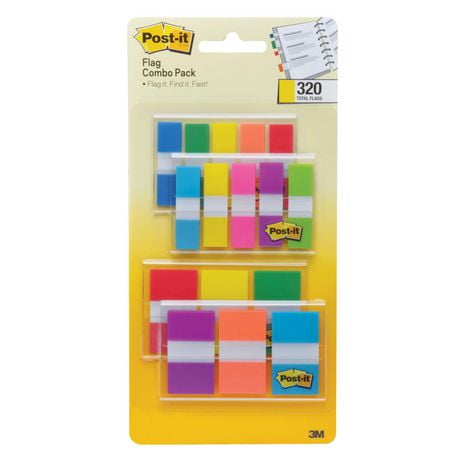 Languettes adhésives 683-XL1 Post-it®, paquet-prime, 1,2 cm x 4,3 cm (1/2 po x 1,7 po), 2,4 cm x 4,3 cm (1 po x 1 3/4 po), 120 languettes/paquet 120 Signets Par Paquet