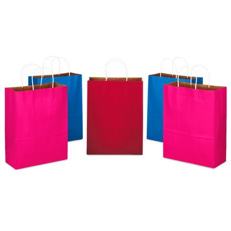 Grands sacs-cadeaux en papier Hallmark de 13 po (lot de 5 : 2 bleus, 2 roses, 1 rouge) pour les fêtes, Pâques, la fête des Mères, les fêtes prénatales, les fêtes nuptiales, les remises de diplômes Sacs-cadeaux en papier de 13 po