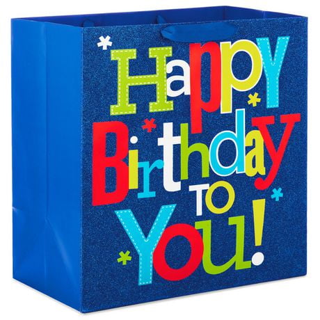 Très grand sac-cadeau de fête Hallmark de 15 po (« Happy birthday to you! » bleu foncé) pour adultes, enfants, petits-enfants, collègues et plus Sac-cadeau de fête de 15 po