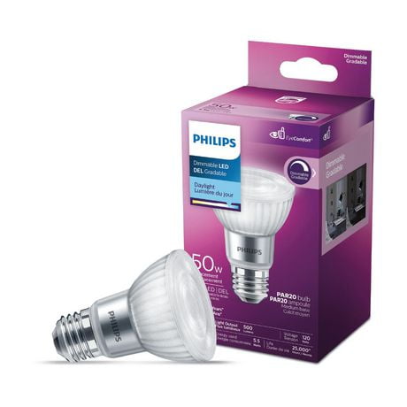 PHILIPS 5.5W (50W equivalent) PAR20 E26 Daylight (5000K) Dimmable LED bulb