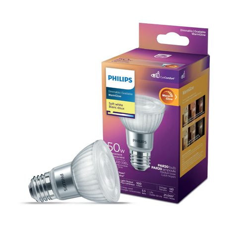 PHILIPS 5.5W (50W equivalent) PAR20 E26 Soft White Warm Glow (2700K)  Dimmable LED bulb