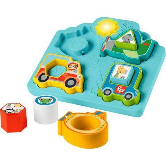 Fisher-Price Shapes & Sounds Vehicle Puzzle Baby Sorting Toy with Music & Lights, Ages 9M+