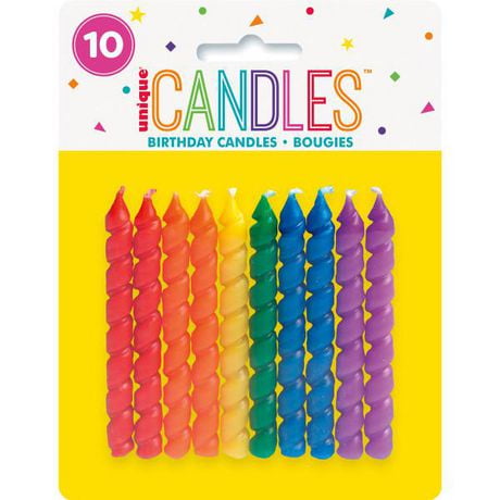 Rainbow Spiral Birthday Candles, 10ct, Height: 3"