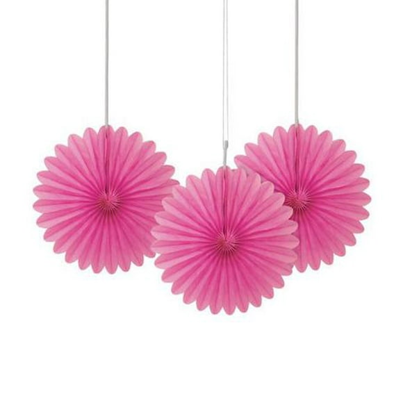 Hot Pink 6" Tissue Paper Fans, 3ct, Dia: 6"