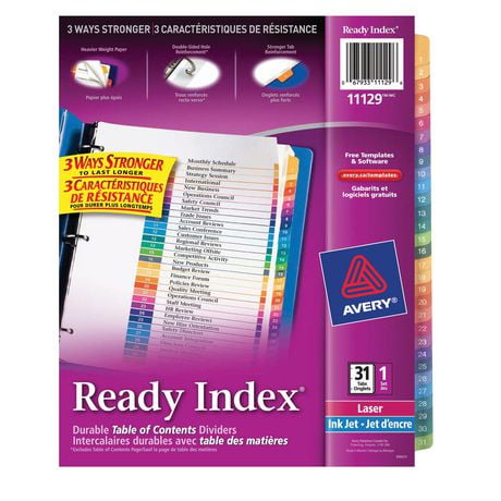 Avery® Ready Index® Table of Contents Dividers 11129, 31-Tab Set ...