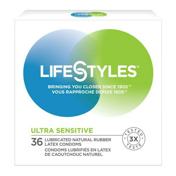 Condoms en latex lubrifiés haut de gamme Ultra sensibles de LifeStyles format économique 36 condoms Lubrifiés en latex