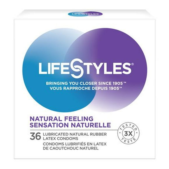 LifeStyles Natural Feeling Premium Lubricated Natural Rubber Latex Condoms, 36 Latex condoms