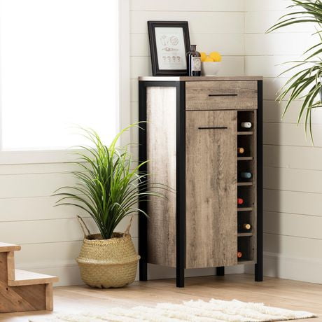 South Shore Munich Bar Cabinet with Storage-Weathered Oak and Matte Black