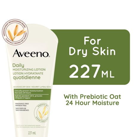 Aveeno Daily Moisturizing Lotion, Dry Skin, Non-Comedogenic, Prebiotic Oat, Daily Moisturizer, Fragrance Free, 227 mL