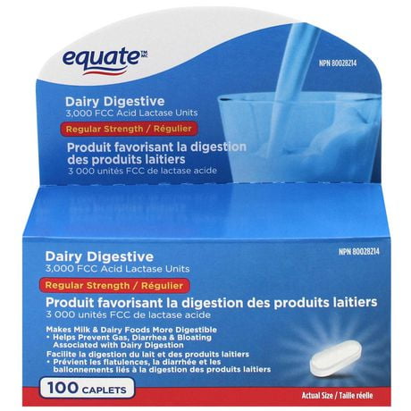 Equate Dairy Digestive, 100 caplets 3,000 FCC Acid Lactase Units